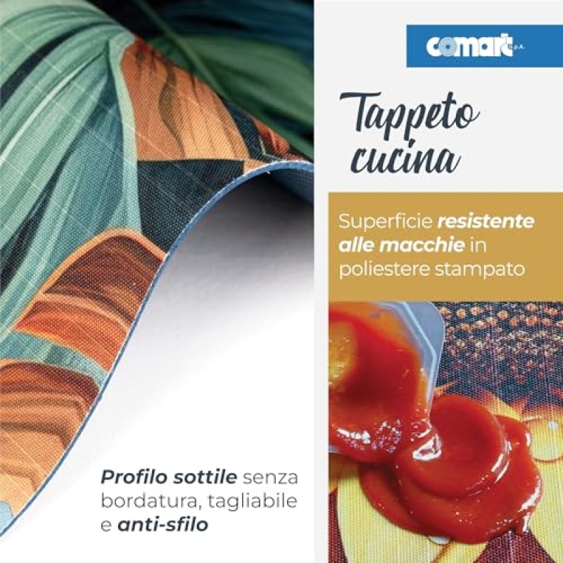 Comart - Tappeto Cucina Austin - Impermeabile - Antiscivolo - Antimacchia - Lavabile in Lavatrice - Passatoia in Poliestere - per Corridoio e Cucina - Made in Italy - Tropicale Peperomia - 50x170 cm - 50 x 170 cm