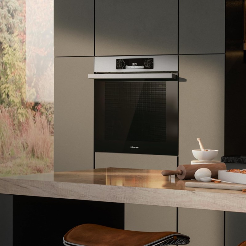 Hisense BI64213E4PX, Forno Multifunzione Termoventilato, Cavità XXL 77L, Pulizia Pirolitica, 13funzioni di cottura, Funzione pizza 300°C, Cottura AirFry, Display Led, Soft closing, Guide telescopiche Hisense BI64213E4PX, Forno Multifunzione Termoventilato, Cavità XXL 77L, Pulizia Pirolitica, 13funzioni di cottura, Funzione pizza 300°C, Cottura AirFry, Display Led, Soft closing, Guide telescopiche