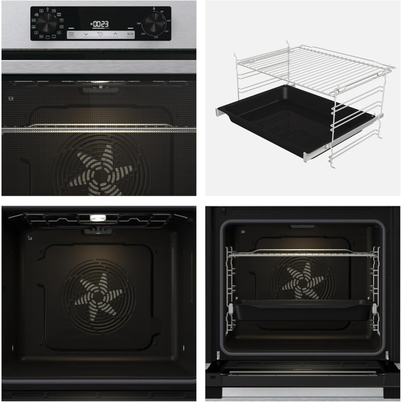 Hisense BI64213E4PX, Forno Multifunzione Termoventilato, Cavità XXL 77L, Pulizia Pirolitica, 13funzioni di cottura, Funzione pizza 300°C, Cottura AirFry, Display Led, Soft closing, Guide telescopiche Hisense BI64213E4PX, Forno Multifunzione Termoventilato, Cavità XXL 77L, Pulizia Pirolitica, 13funzioni di cottura, Funzione pizza 300°C, Cottura AirFry, Display Led, Soft closing, Guide telescopiche