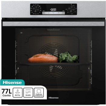 Hisense BI64213E4PX, Forno Multifunzione Termoventilato, Cavità XXL 77L, Pulizia Pirolitica, 13funzioni di cottura, Funzione pizza 300°C, Cottura AirFry, Display Led, Soft closing, Guide telescopiche