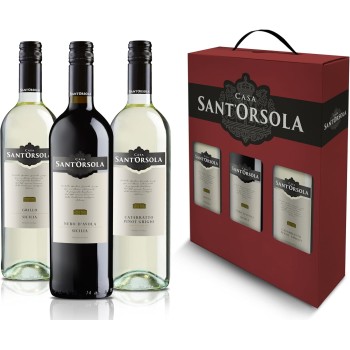 Casa Sant'Orsola - Tris di Vino Bianco e Rosso Confezione Regalo, Cataratto Pinot Grigio IGT, Grillo Terre Siciliane DOC, Nero d'Avola DOC, 3x750 ml - 3x750ml