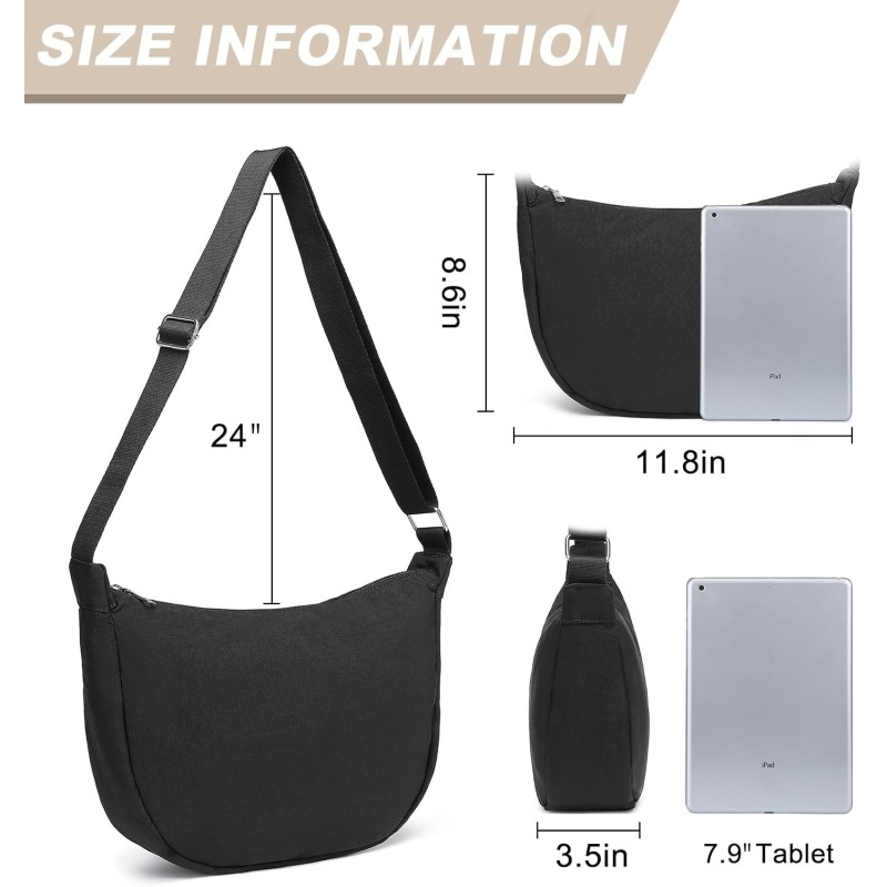 Miss Lulu Borsa Tracolla Donna Nero Nylon Impermeabile, Borse Mezzaluna Marsupio Spalla Con con Tracolla Regolabile, Messenger Crossbody Bag per Shopping Viaggio - 1-2 Nero Miss Lulu Borsa Tracolla Donna Nero Nylon Impermeabile, Borse Mezzaluna Marsupio Spalla Con con Tracolla Regolabile, Messenger Crossbody Bag per Shopping Viaggio - 1-2 Nero