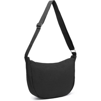 Miss Lulu Borsa Tracolla Donna Nero Nylon Impermeabile, Borse Mezzaluna Marsupio Spalla Con con Tracolla Regolabile, Messenger Crossbody Bag per Shopping Viaggio - 1-2 Nero