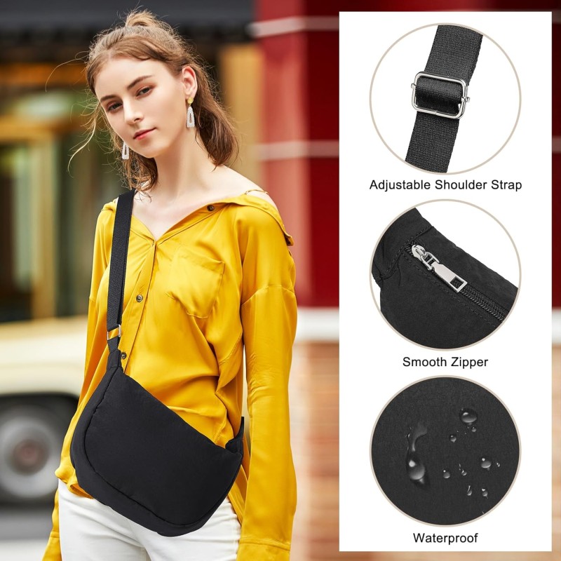 Miss Lulu Borsa Tracolla Donna Nero Nylon Impermeabile, Borse Mezzaluna Marsupio Spalla Con con Tracolla Regolabile, Messenger Crossbody Bag per Shopping Viaggio - 1-2 Nero Miss Lulu Borsa Tracolla Donna Nero Nylon Impermeabile, Borse Mezzaluna Marsupio Spalla Con con Tracolla Regolabile, Messenger Crossbody Bag per Shopping Viaggio - 1-2 Nero