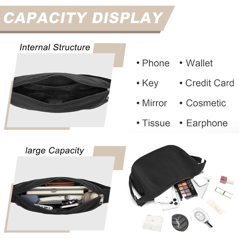 Miss Lulu Borsa Tracolla Donna Nero Nylon Impermeabile, Borse Mezzaluna Marsupio Spalla Con con Tracolla Regolabile, Messenger Crossbody Bag per Shopping Viaggio - 1-2 Nero Miss Lulu Borsa Tracolla Donna Nero Nylon Impermeabile, Borse Mezzaluna Marsupio Spalla Con con Tracolla Regolabile, Messenger Crossbody Bag per Shopping Viaggio - 1-2 Nero