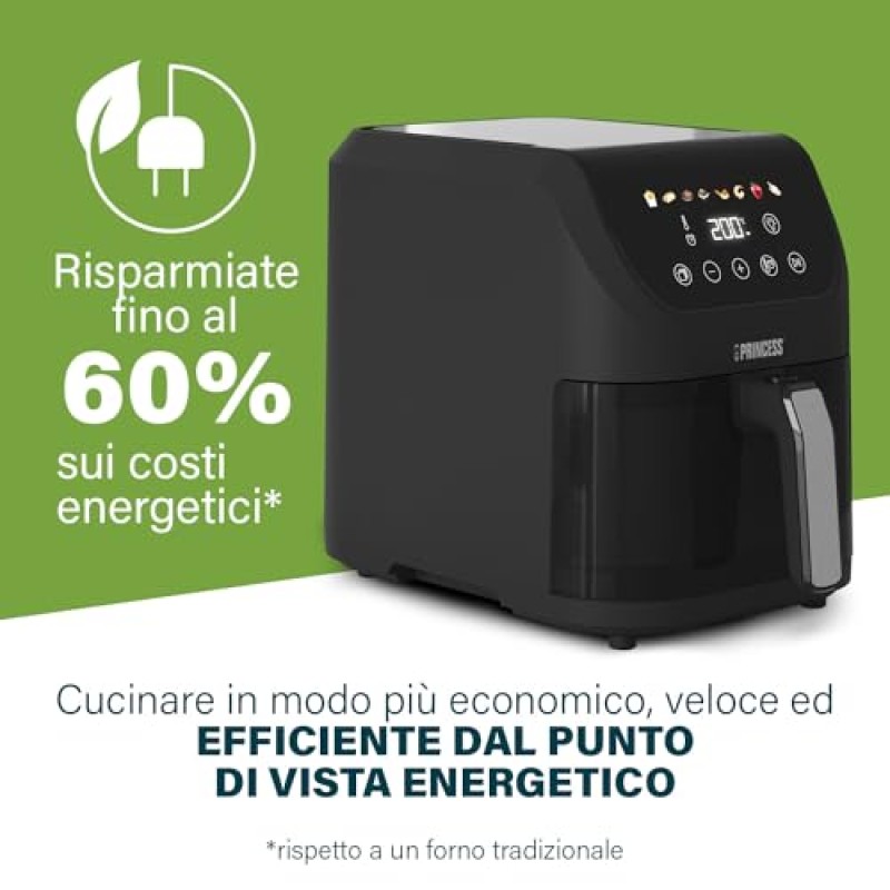 Princess Slim Airfryer 5,5 L - 1500 W - silenzioso (55 db) - salvaspazio - Senza olio - 8 programmi - Termostato regolabile - Rivestimento antiaderente - 182240 - 5.5 l Princess Slim Airfryer 5,5 L - 1500 W - silenzioso (55 db) - salvaspazio - Senza olio - 8 programmi - Termostato regolabile - Rivestimento antiaderente - 182240 - 5.5 l