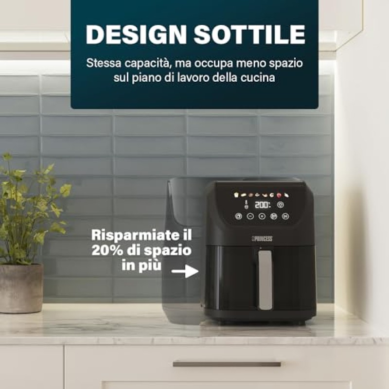 Princess Slim Airfryer 5,5 L - 1500 W - silenzioso (55 db) - salvaspazio - Senza olio - 8 programmi - Termostato regolabile - Rivestimento antiaderente - 182240 - 5.5 l Princess Slim Airfryer 5,5 L - 1500 W - silenzioso (55 db) - salvaspazio - Senza olio - 8 programmi - Termostato regolabile - Rivestimento antiaderente - 182240 - 5.5 l