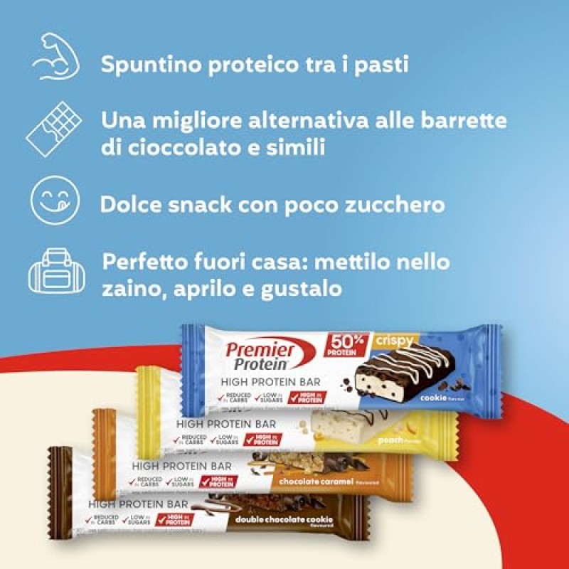 Premier Protein - High Protein Bar 50% - Multiflavourbox - 20x40g - Low Sugar - Low Carb - High Protein Bar - 20x40 g