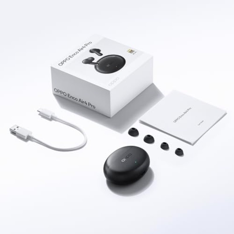 OPPO Enco Air4 Pro Auricolari True Wireless,44h di Autonomia, Driver in Titanio da 12.4mm, Bluetooth 5.4,Controlli Touch, Cancellazione del rumore AI,Android e iOS, IP55, [Versione Italiana],Bianco - White