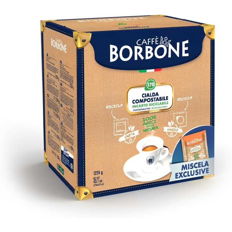 Caffè Borbone Cialda Compostabile, Miscela Exclusive - 170 Cialde - Sistema ESE - Miscela Esclusiva Caffè Borbone Cialda Compostabile, Miscela Exclusive - 170 Cialde - Sistema ESE - Miscela Esclusiva