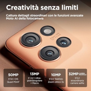Motorola edge 50 (12/512 GB, Fotocamera 50+13+10MP, Display 6.67" pOLED Super HD 120Hz, IP68, Snapdragon7 Gen1, batteria 5000mAh, 68W ricarica rapida, Dual SIM, Android 14, cover in box), Peach Fuzz - Peach Fuzz