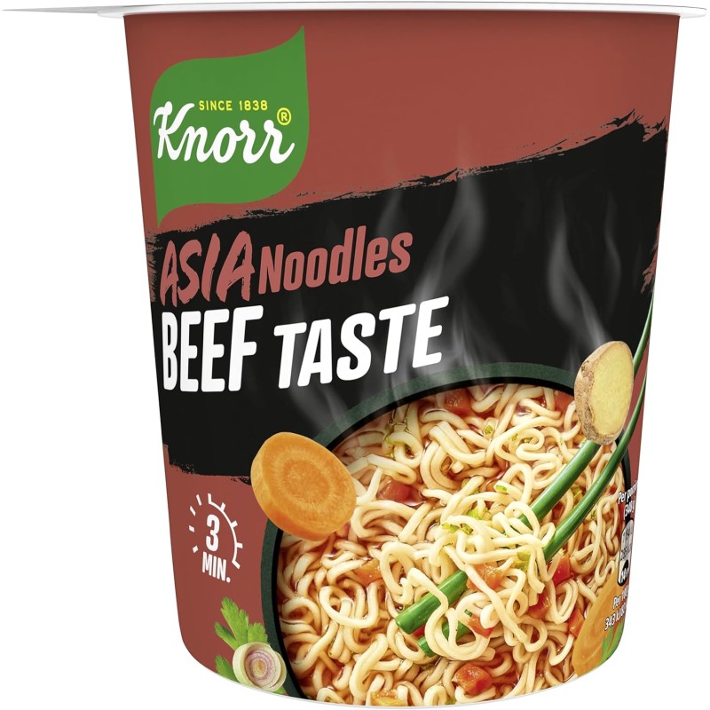 Knorr Noodles Beef Taste, Noodles Istantanei, Beef Taste, Pronti in 3 Minuti, Spezie Selezionate - 63 gr - Beef 63 g