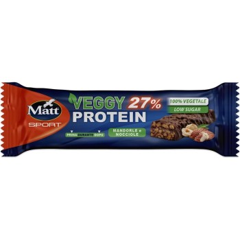 Matt, Veggy Protein, Barretta Proteica 100% Vegetale, Ricca di Fibre e Proteine Vegetali, a Basso Contenuto di Zuccheri, con Cioccolato Fondente, Ideale per uno Snack Dolce Sano e Gustoso, 50 g