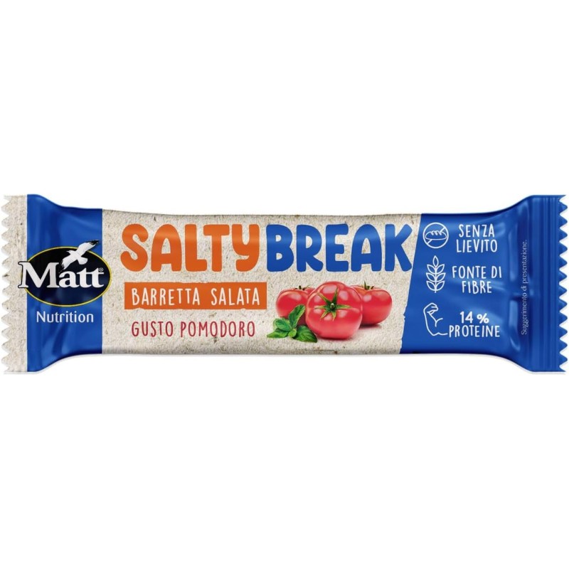 Matt Nutrition, Salty Break, Barretta Proteica Salata Gusto Pomodoro, Barretta Senza Lievito, Fonte di Fibre e Proteine 100% Vegetali, Ideale per uno Snack Salato Sano e Gustoso, Made in Italy, 40 g