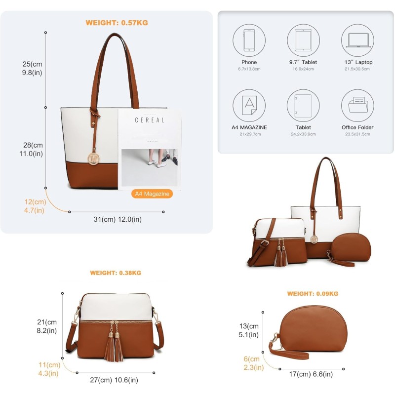 Miss Lulu Borse Mano Donna Pelle, Pochette Donna Multifunzione Set 3 Pezzi, Borsa Tracolla Spalla, Borse Tote Elegante Università Lavoro - Marrone/Beige Miss Lulu Borse Mano Donna Pelle, Pochette Donna Multifunzione Set 3 Pezzi, Borsa Tracolla Spalla, Borse Tote Elegante Università Lavoro - Marrone/Beige