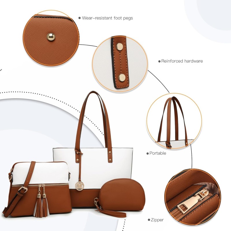 Miss Lulu Borse Mano Donna Pelle, Pochette Donna Multifunzione Set 3 Pezzi, Borsa Tracolla Spalla, Borse Tote Elegante Università Lavoro - Marrone/Beige Miss Lulu Borse Mano Donna Pelle, Pochette Donna Multifunzione Set 3 Pezzi, Borsa Tracolla Spalla, Borse Tote Elegante Università Lavoro - Marrone/Beige