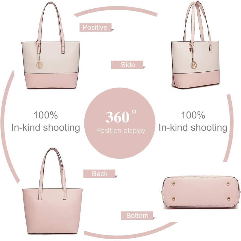 Miss Lulu Borse Mano Donna Pelle, Pochette Donna Multifunzione Set 3 Pezzi, Borsa Tracolla Spalla, Borse Tote Elegante Università Lavoro - Rosa/Beige Miss Lulu Borse Mano Donna Pelle, Pochette Donna Multifunzione Set 3 Pezzi, Borsa Tracolla Spalla, Borse Tote Elegante Università Lavoro - Rosa/Beige