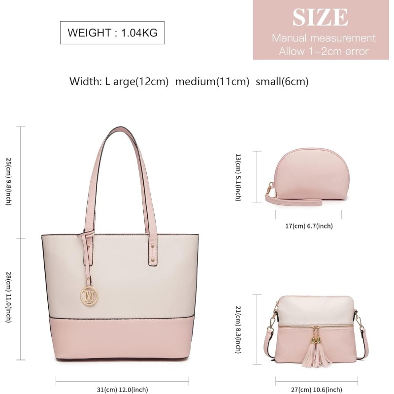 Miss Lulu Borse Mano Donna Pelle, Pochette Donna Multifunzione Set 3 Pezzi, Borsa Tracolla Spalla, Borse Tote Elegante Università Lavoro - Rosa/Beige Miss Lulu Borse Mano Donna Pelle, Pochette Donna Multifunzione Set 3 Pezzi, Borsa Tracolla Spalla, Borse Tote Elegante Università Lavoro - Rosa/Beige