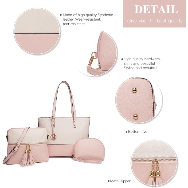 Miss Lulu Borse Mano Donna Pelle, Pochette Donna Multifunzione Set 3 Pezzi, Borsa Tracolla Spalla, Borse Tote Elegante Università Lavoro - Rosa/Beige Miss Lulu Borse Mano Donna Pelle, Pochette Donna Multifunzione Set 3 Pezzi, Borsa Tracolla Spalla, Borse Tote Elegante Università Lavoro - Rosa/Beige