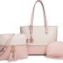Miss Lulu Borse Mano Donna Pelle, Pochette Donna Multifunzione Set 3 Pezzi, Borsa Tracolla Spalla, Borse Tote Elegante Università Lavoro - Rosa/Beige