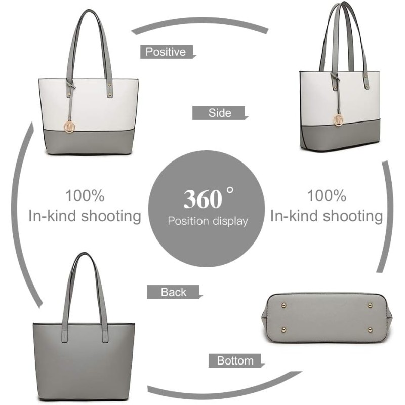 Miss Lulu Borse Mano Donna Pelle, Pochette Donna Multifunzione Set 3 Pezzi, Borsa Tracolla Spalla, Borse Tote Elegante Università Lavoro - Grey/Bianco Miss Lulu Borse Mano Donna Pelle, Pochette Donna Multifunzione Set 3 Pezzi, Borsa Tracolla Spalla, Borse Tote Elegante Università Lavoro - Grey/Bianco