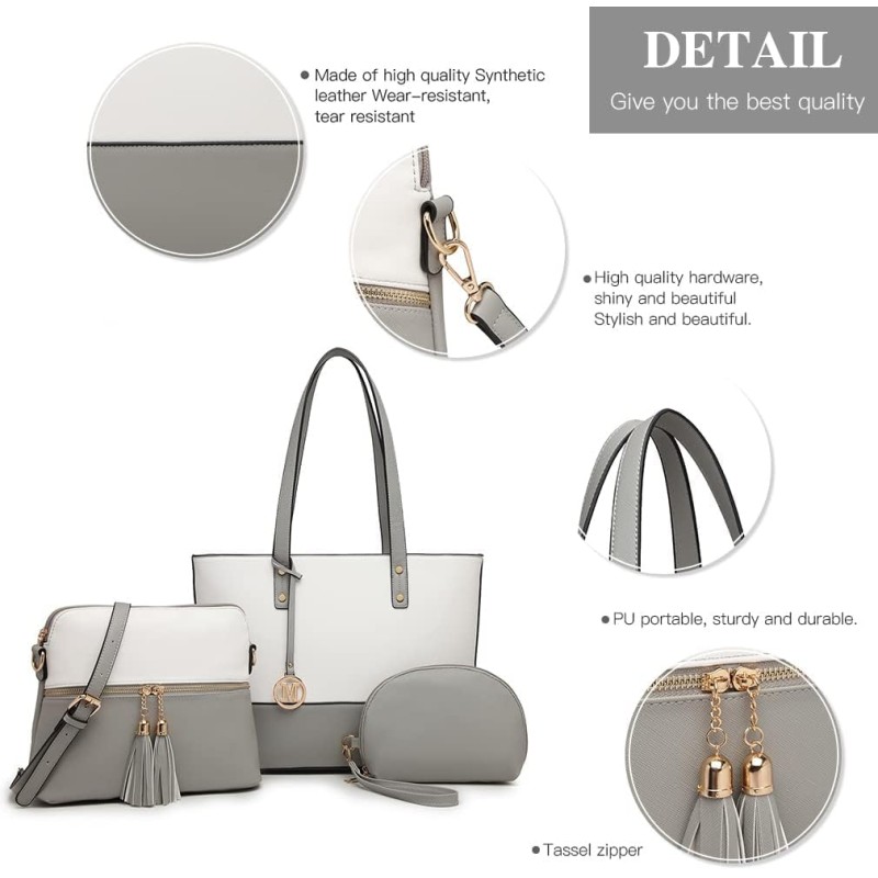 Miss Lulu Borse Mano Donna Pelle, Pochette Donna Multifunzione Set 3 Pezzi, Borsa Tracolla Spalla, Borse Tote Elegante Università Lavoro - Grey/Bianco Miss Lulu Borse Mano Donna Pelle, Pochette Donna Multifunzione Set 3 Pezzi, Borsa Tracolla Spalla, Borse Tote Elegante Università Lavoro - Grey/Bianco