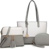 Miss Lulu Borse Mano Donna Pelle, Pochette Donna Multifunzione Set 3 Pezzi, Borsa Tracolla Spalla, Borse Tote Elegante Università Lavoro - Grey/Bianco