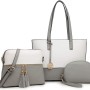 Miss Lulu Borse Mano Donna Pelle, Pochette Donna Multifunzione Set 3 Pezzi, Borsa Tracolla Spalla, Borse Tote Elegante Università Lavoro - Grey/Bianco