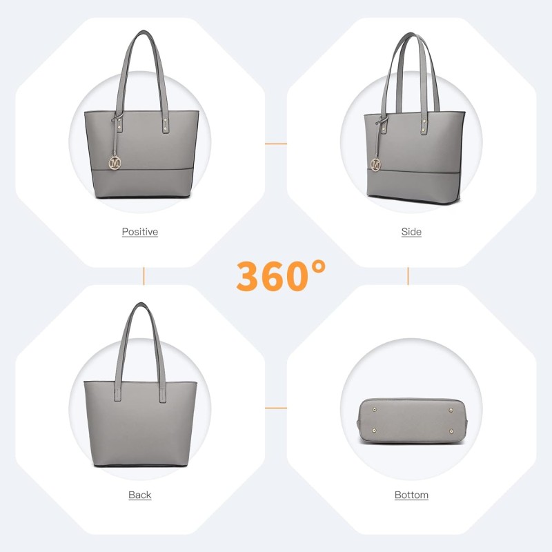 Miss Lulu Borse Mano Donna Pelle, Pochette Donna Multifunzione Set 3 Pezzi, Borsa Tracolla Spalla, Borse Tote Elegante Università Lavoro - Grigio