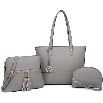 Miss Lulu Borse Mano Donna Pelle, Pochette Donna Multifunzione Set 3 Pezzi, Borsa Tracolla Spalla, Borse Tote Elegante Università Lavoro - Grigio Miss Lulu Borse Mano Donna Pelle, Pochette Donna Multifunzione Set 3 Pezzi, Borsa Tracolla Spalla, Borse Tote Elegante Università Lavoro - Grigio