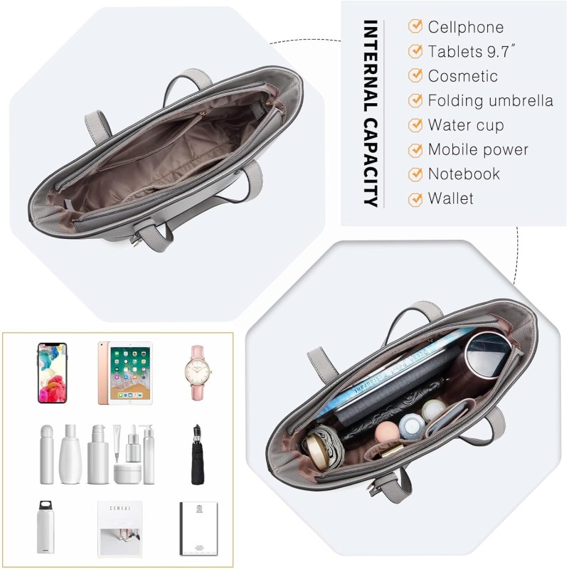 Miss Lulu Borse Mano Donna Pelle, Pochette Donna Multifunzione Set 3 Pezzi, Borsa Tracolla Spalla, Borse Tote Elegante Università Lavoro - Grigio