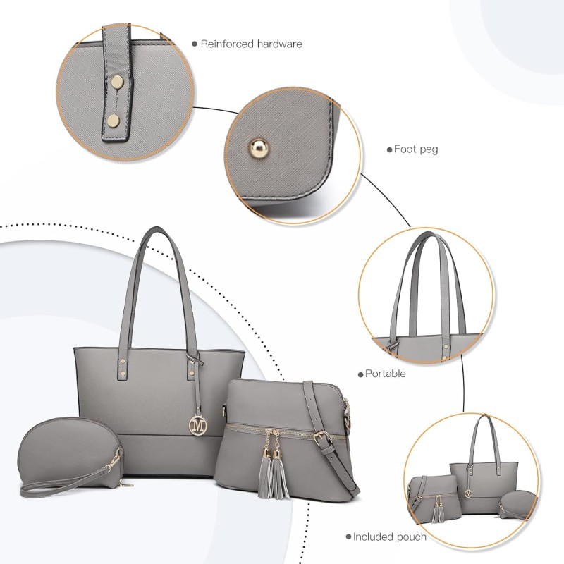 Miss Lulu Borse Mano Donna Pelle, Pochette Donna Multifunzione Set 3 Pezzi, Borsa Tracolla Spalla, Borse Tote Elegante Università Lavoro - Grigio