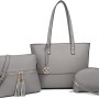 Miss Lulu Borse Mano Donna Pelle, Pochette Donna Multifunzione Set 3 Pezzi, Borsa Tracolla Spalla, Borse Tote Elegante Università Lavoro - Grigio
