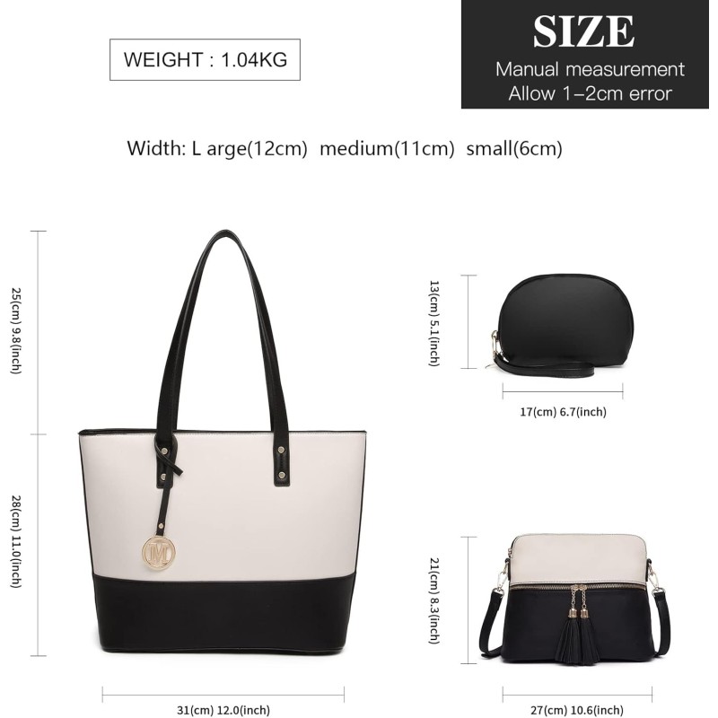 Miss Lulu Borse Mano Donna Pelle, Pochette Donna Multifunzione Set 3 Pezzi, Borsa Tracolla Spalla, Borse Tote Elegante Università Lavoro - Nero/Beige Miss Lulu Borse Mano Donna Pelle, Pochette Donna Multifunzione Set 3 Pezzi, Borsa Tracolla Spalla, Borse Tote Elegante Università Lavoro - Nero/Beige