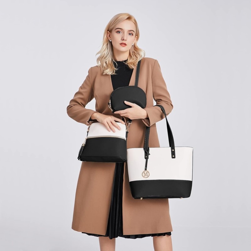 Miss Lulu Borse Mano Donna Pelle, Pochette Donna Multifunzione Set 3 Pezzi, Borsa Tracolla Spalla, Borse Tote Elegante Università Lavoro - Nero/Beige Miss Lulu Borse Mano Donna Pelle, Pochette Donna Multifunzione Set 3 Pezzi, Borsa Tracolla Spalla, Borse Tote Elegante Università Lavoro - Nero/Beige