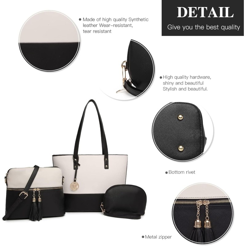 Miss Lulu Borse Mano Donna Pelle, Pochette Donna Multifunzione Set 3 Pezzi, Borsa Tracolla Spalla, Borse Tote Elegante Università Lavoro - Nero/Beige Miss Lulu Borse Mano Donna Pelle, Pochette Donna Multifunzione Set 3 Pezzi, Borsa Tracolla Spalla, Borse Tote Elegante Università Lavoro - Nero/Beige