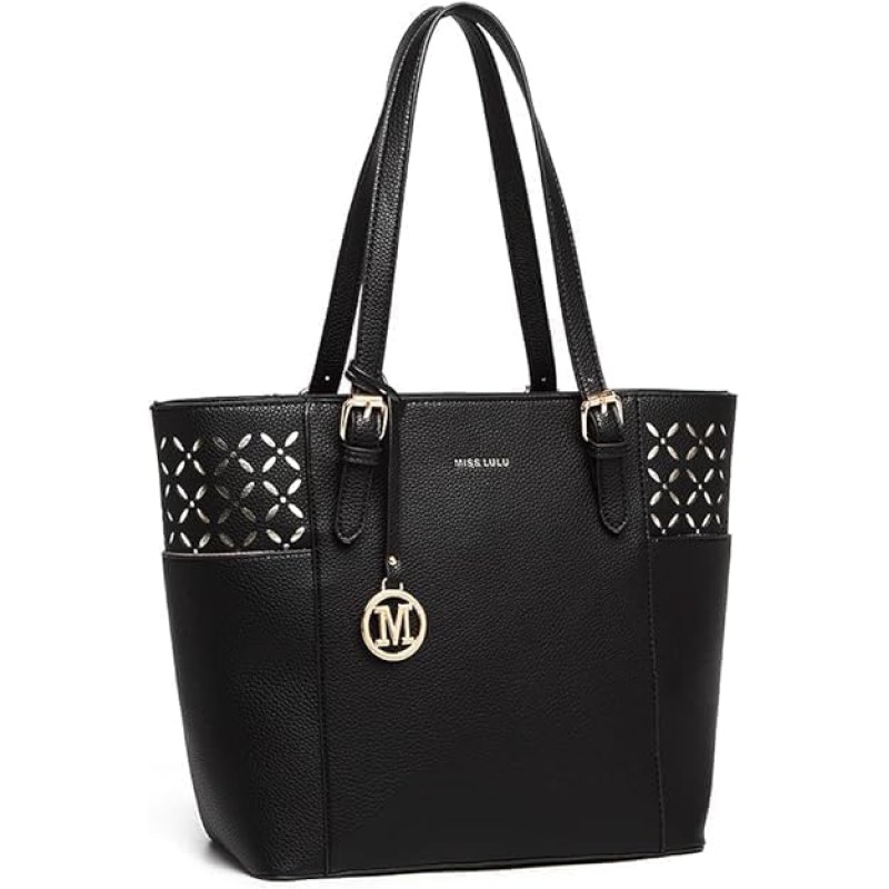Miss Lulu Borsa Tote Donna Università Grande, Elegante Mano Bag Maniglia Regolabile, PU Pelle per Viaggi, Lavoro e Scuola - Nero Miss Lulu Borsa Tote Donna Università Grande, Elegante Mano Bag Maniglia Regolabile, PU Pelle per Viaggi, Lavoro e Scuola - Nero