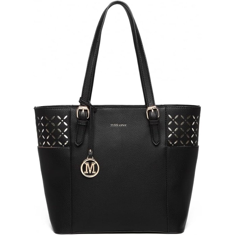 Miss Lulu Borsa Tote Donna Università Grande, Elegante Mano Bag Maniglia Regolabile, PU Pelle per Viaggi, Lavoro e Scuola - Nero Miss Lulu Borsa Tote Donna Università Grande, Elegante Mano Bag Maniglia Regolabile, PU Pelle per Viaggi, Lavoro e Scuola - Nero