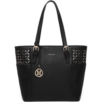 Miss Lulu Borsa Tote Donna Università Grande, Elegante Mano Bag Maniglia Regolabile, PU Pelle per Viaggi, Lavoro e Scuola - Nero
