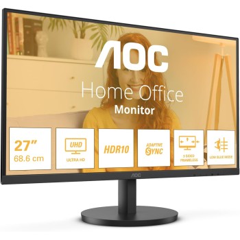 AOC U27B3M - Monitor UHD da 27 pollici, HDR10 3840x2160, 4K, 60 Hz, 2x HDMI, DisplayPort nero, 27 pollice 4K IPS 60Hz, USB-C, Altoparlanti - Regolazione altezza - 27" UHD