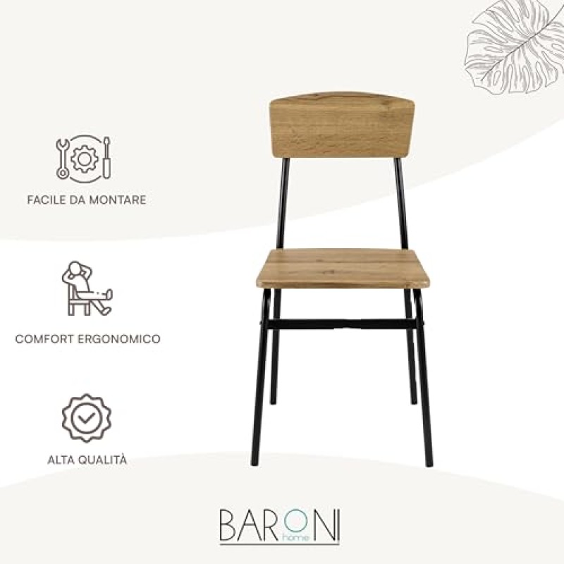 Baroni Home Set 4 Sedie da Pranzo, Design Moderno, Leggero, per Interni ed Esterni, Sala da Pranzo, Ristorante, In MDF e Acciaio, Montaggio Facile, Nero Effetto Rovere, 35x46x81 cm - Set 4 Sedie Nero Baroni Home Set 4 Sedie da Pranzo, Design Moderno, Leggero, per Interni ed Esterni, Sala da Pranzo, Ristorante, In MDF e Acciaio, Montaggio Facile, Nero Effetto Rovere, 35x46x81 cm - Set 4 Sedie Nero