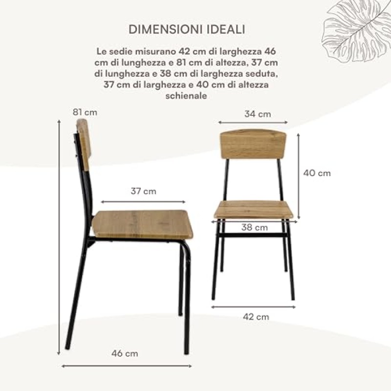 Baroni Home Set 4 Sedie da Pranzo, Design Moderno, Leggero, per Interni ed Esterni, Sala da Pranzo, Ristorante, In MDF e Acciaio, Montaggio Facile, Nero Effetto Rovere, 35x46x81 cm - Set 4 Sedie Nero Baroni Home Set 4 Sedie da Pranzo, Design Moderno, Leggero, per Interni ed Esterni, Sala da Pranzo, Ristorante, In MDF e Acciaio, Montaggio Facile, Nero Effetto Rovere, 35x46x81 cm - Set 4 Sedie Nero