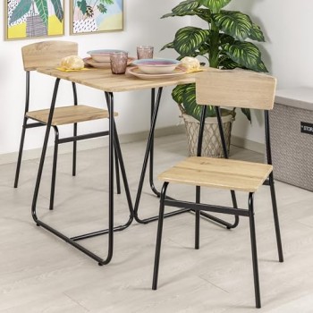 Baroni Home Set 4 Sedie da Pranzo, Design Moderno, Leggero, per Interni ed Esterni, Sala da Pranzo, Ristorante, In MDF e Acciaio, Montaggio Facile, Nero Effetto Rovere, 35x46x81 cm - Set 4 Sedie Nero