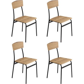 Baroni Home Set 4 Sedie da Pranzo, Design Moderno, Leggero, per Interni ed Esterni, Sala da Pranzo, Ristorante, In MDF e Acciaio, Montaggio Facile, Nero Effetto Rovere, 35x46x81 cm - Set 4 Sedie Nero
