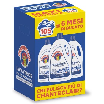 Chanteclair - Detersivo per Lavatrice Pulito Profondo, Rimuove le Macchie più Difficili, Bucato Pulito e Duraturo - 3 Flaconi da 1575 ml Chanteclair - Detersivo per Lavatrice Pulito Profondo, Rimuove le Macchie più Difficili, Bucato Pulito e Duraturo - 3 Flaconi da 1575 ml