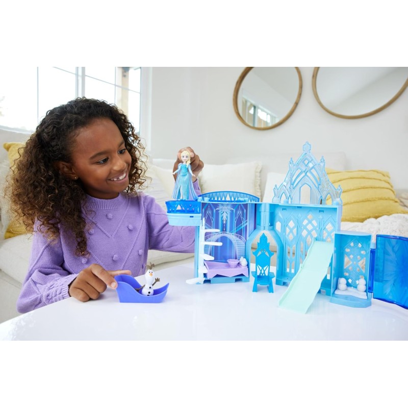 Mattel Disney Frozen - Il Palazzo di Ghiaccio di Elsa, set castello componibile ispirato al film con mini bambola e 8 accessori inclusi, giocattolo per bambini, 3+ anni, JDP63 - Blu - Palazzo Di Elsa