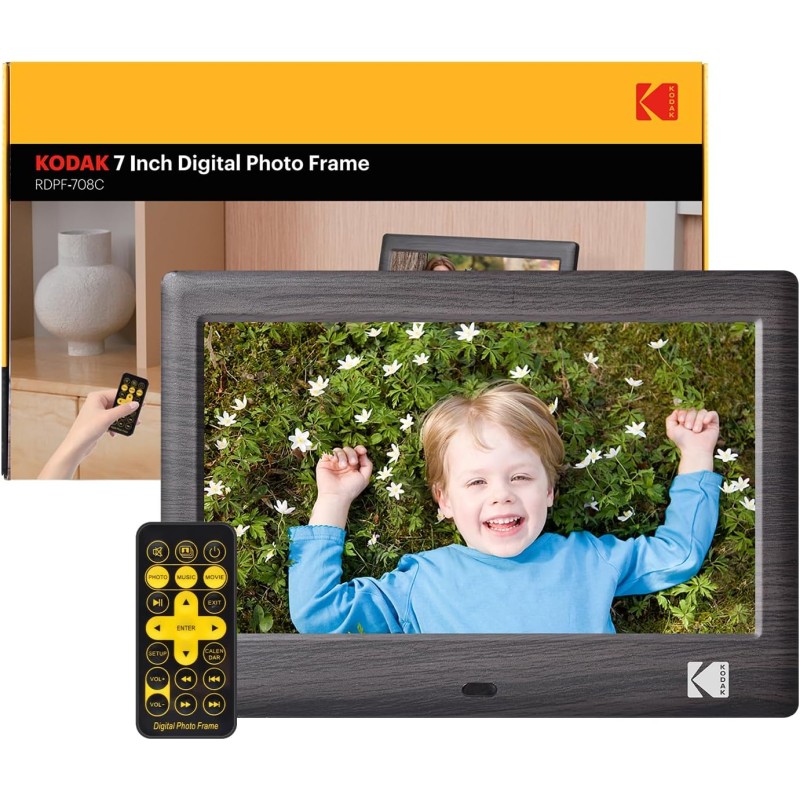 KODAK Cornice digitale da 7 pollici, cornice elettronica, schermo IPS, foto/musica/lettore video, calendario/allarme, supporto USB o scheda SD, rotazione automatica, con telecomando