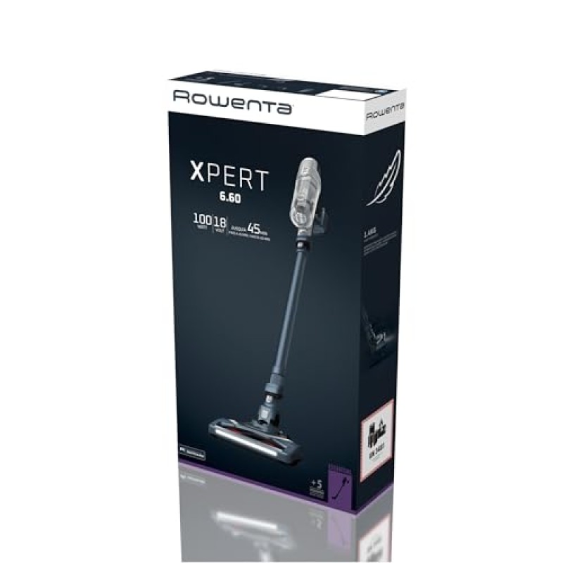 Rowenta X-PERT 6.60, Aspirapolvere Senza Fili, Pulizia Senza Difficoltà, Motore da 100 W, RH6836EO - Blu E Grigio