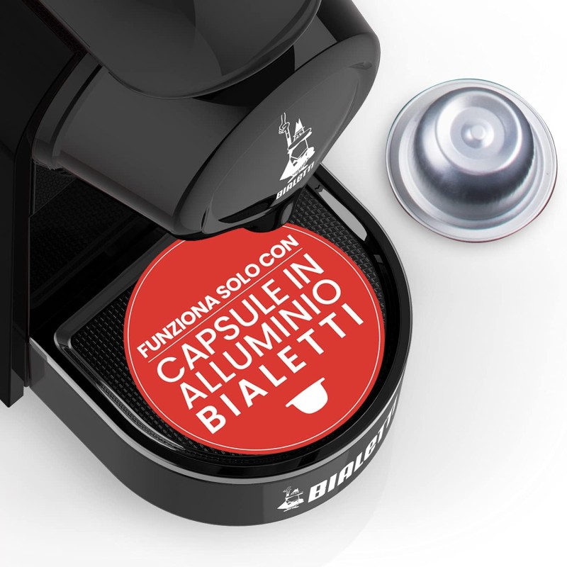 Bialetti Gioia, Macchina Caffè Espresso per Capsule in Alluminio, Incluse 64 Capsule, Fulziona Esclusivamente con Capsule, Nero - Nero