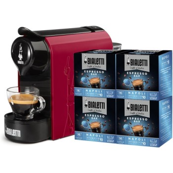 Bialetti Gioia, Macchina Caffè Espresso per Capsule in Alluminio, Incluse 64 Capsule, Funziona Esclusivamente con Capsule, Rosso - Rosso